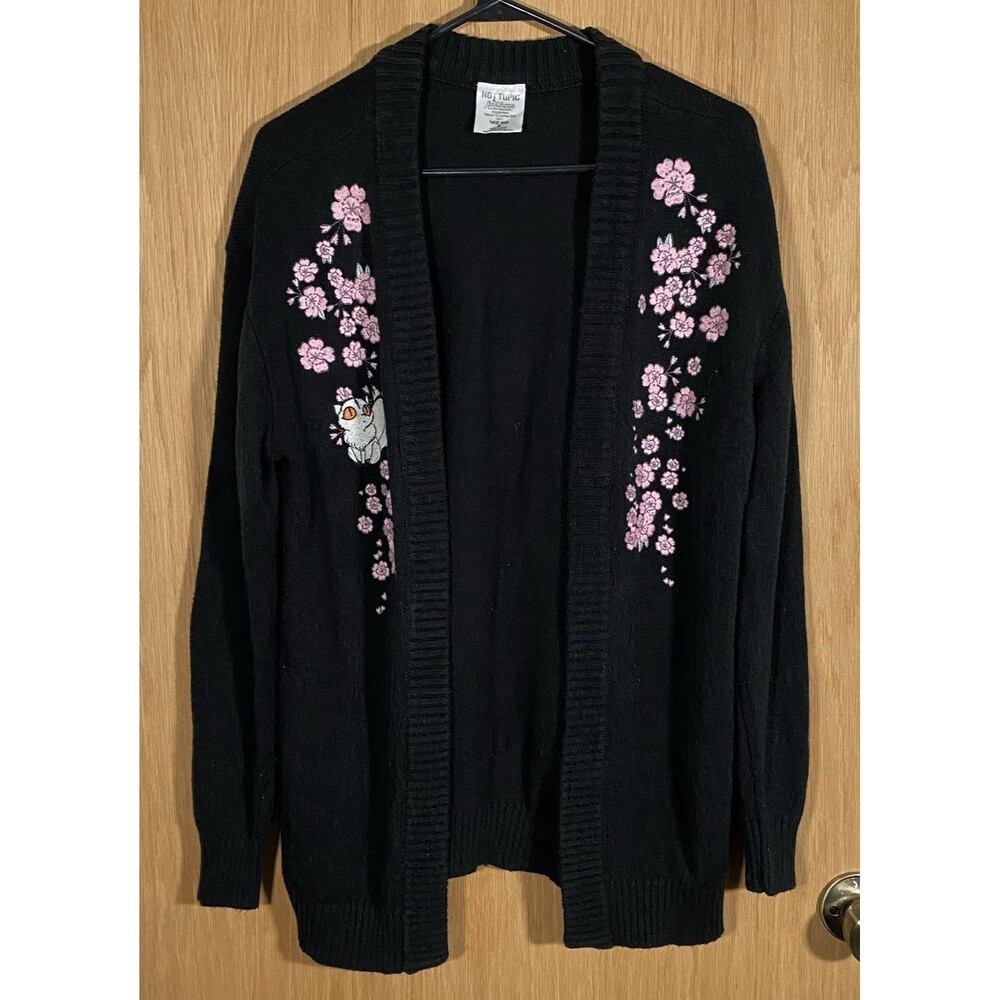 Hot Topic InuYasha Open Cardigan Sweater Anime Cat Flowers Black Goth Women's M